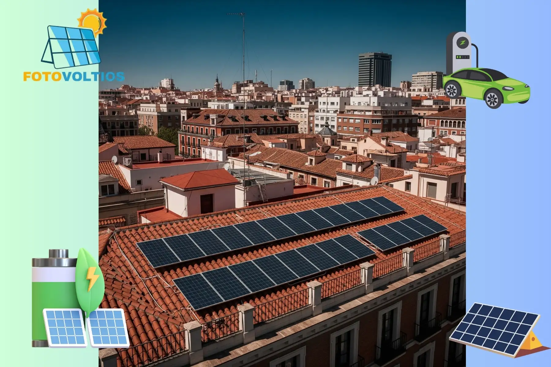 Instalación fotovoltaica en el tejado de una vivienda en Madrid