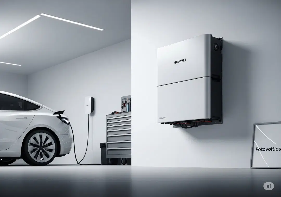 Batería modular Huawei LUNA2000 de 10 kWh instalada junto a un inversor híbrido en Madrid.