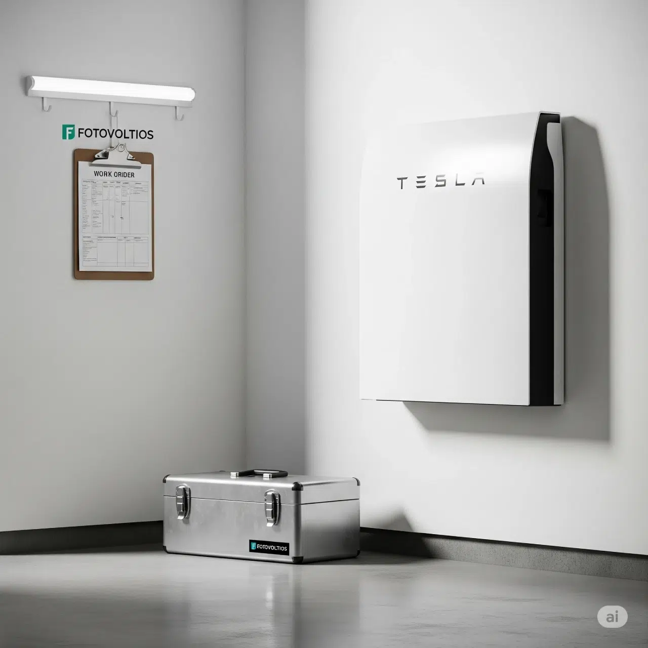 Batería solar Tesla Powerwall 2 instalada por Fotovoltios en un garaje moderno