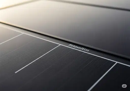 Primer plano de una placa solar monocristalina de alta eficiencia instalada por Fotovoltios.